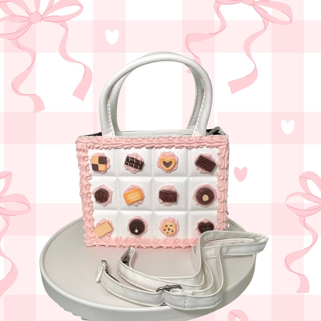 White Strawberry Cookie Crossbody Fake Cake Handbag