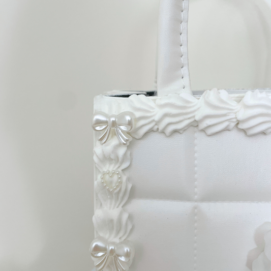 White Floral Creme Crossbody Cake Handbag