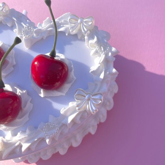 White Cherry Faux Cake Jewelry Box