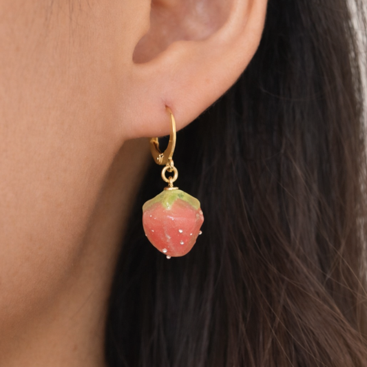 [24k-Gold Plated] Mini Strawberry Resin Earring